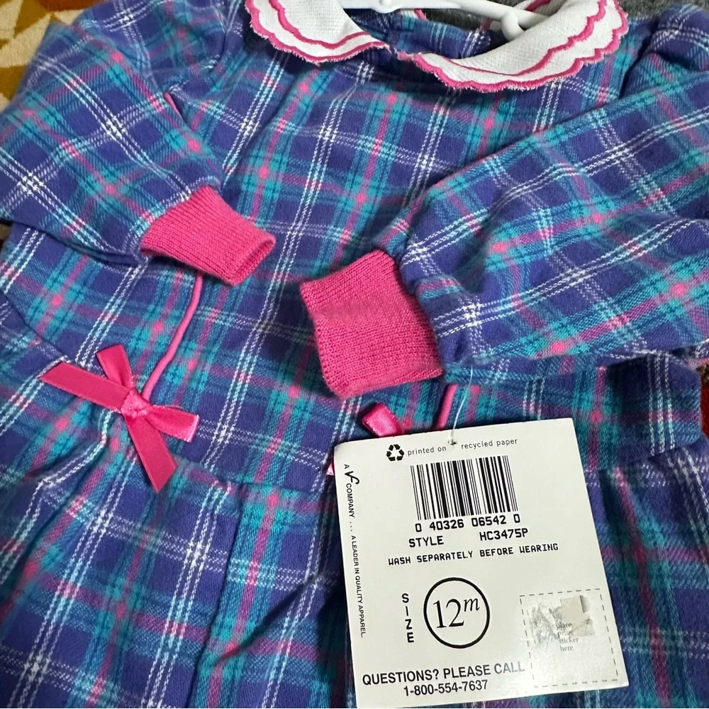 Healthtex one piece romper longsleeves plaid with collar ribbons 12 mos new